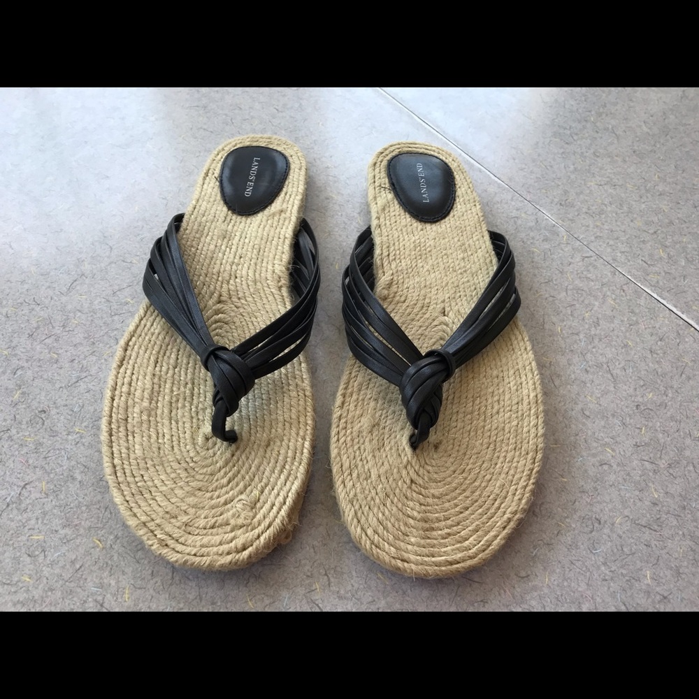 Lands' End Schofield Leather FF Espadrille Black 7 NEW 414950